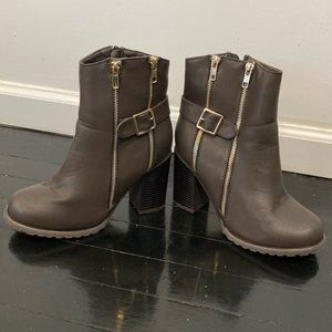 Brown Gold Buckle Booties